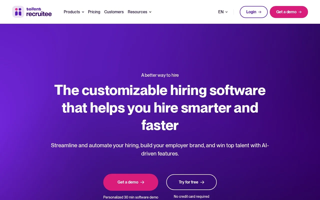 Screenshot of the Recruitee homepage