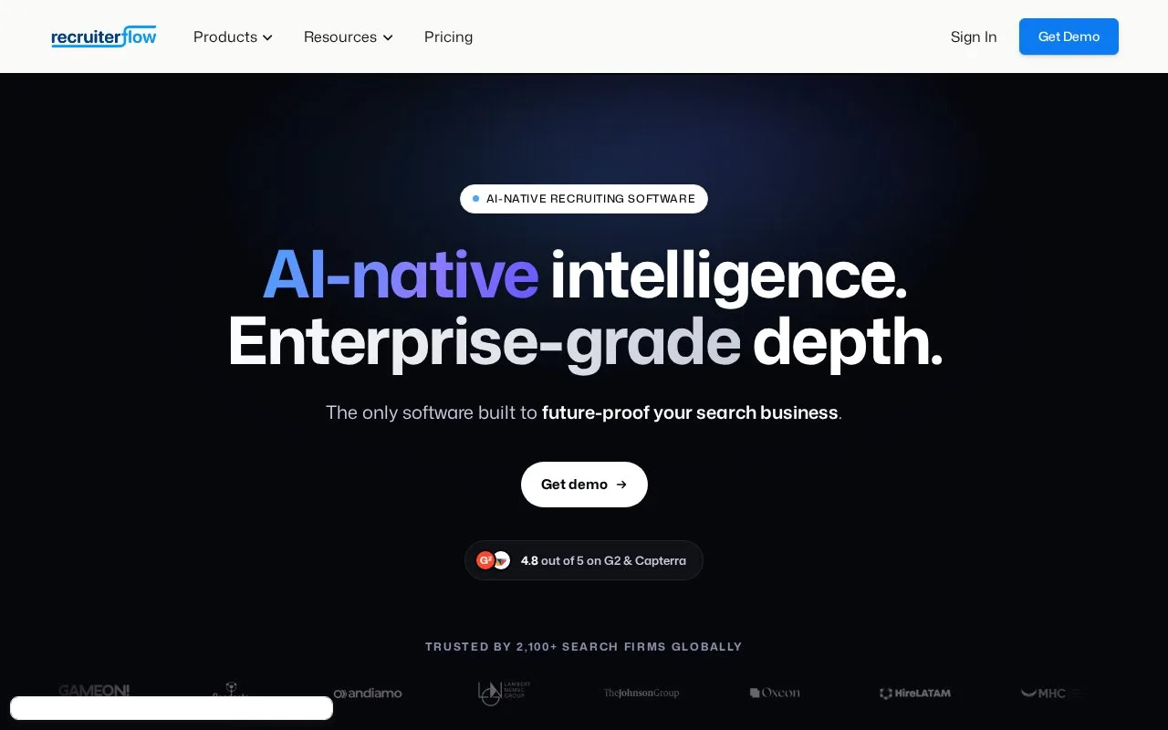 Screenshot of the Recruiterflow homepage