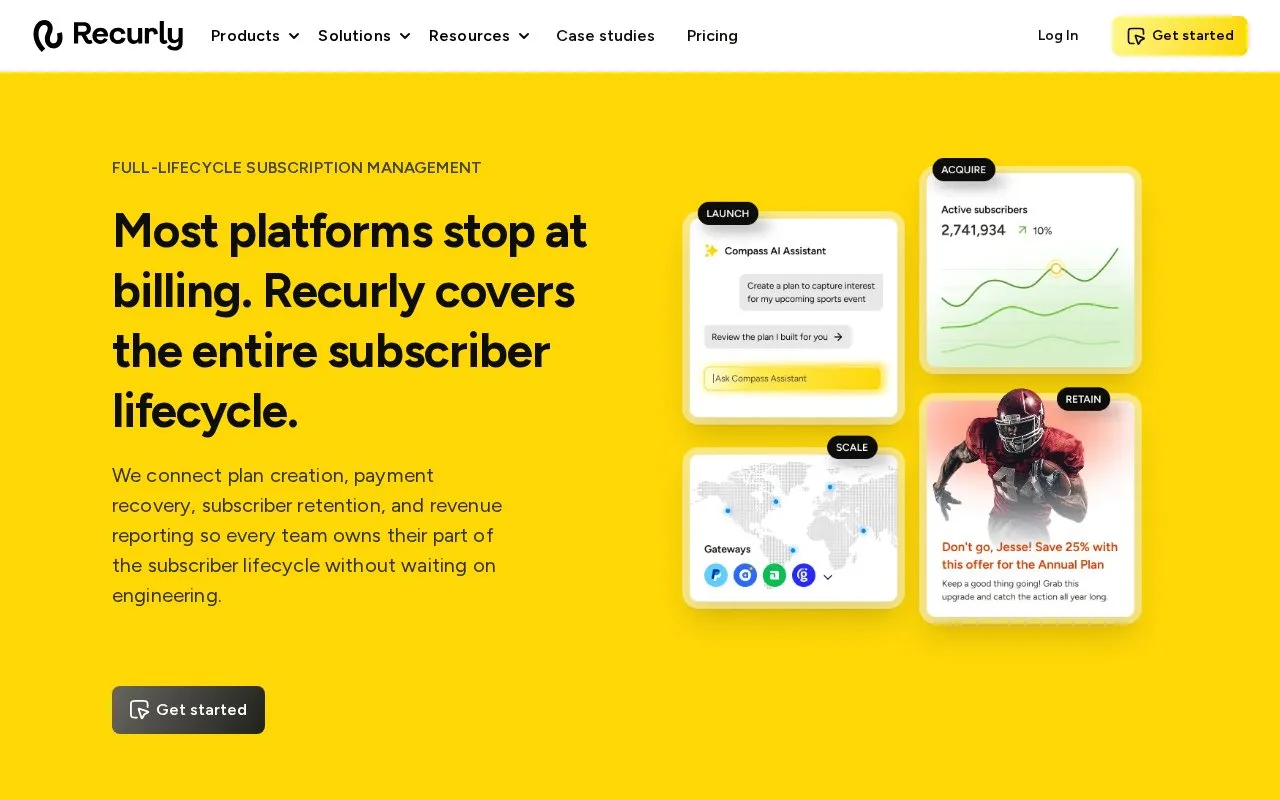 Screenshot of the Recurly homepage