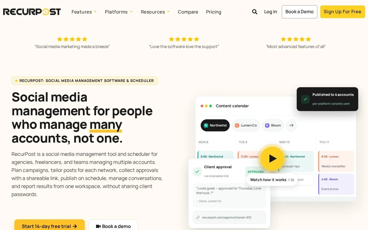 Screenshot of the RecurPost homepage