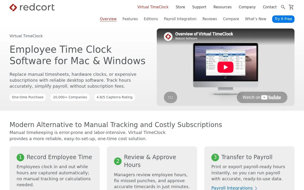 Screenshot of the Virtual TimeClock homepage