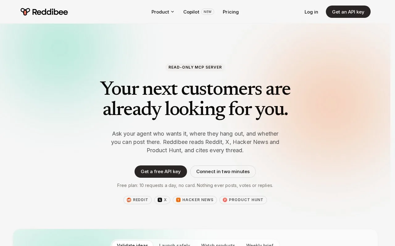 Screenshot of the Reddibee homepage