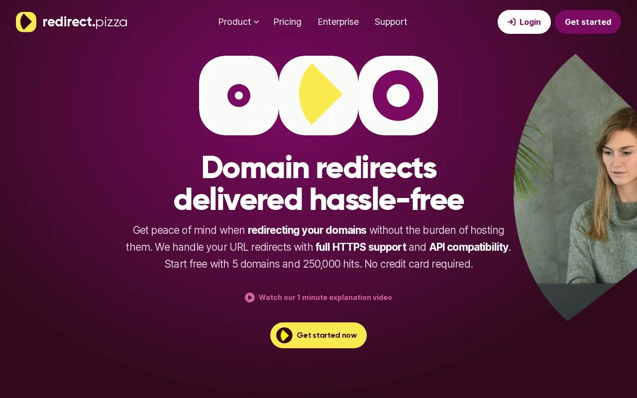 Screenshot of the redirect.pizza homepage