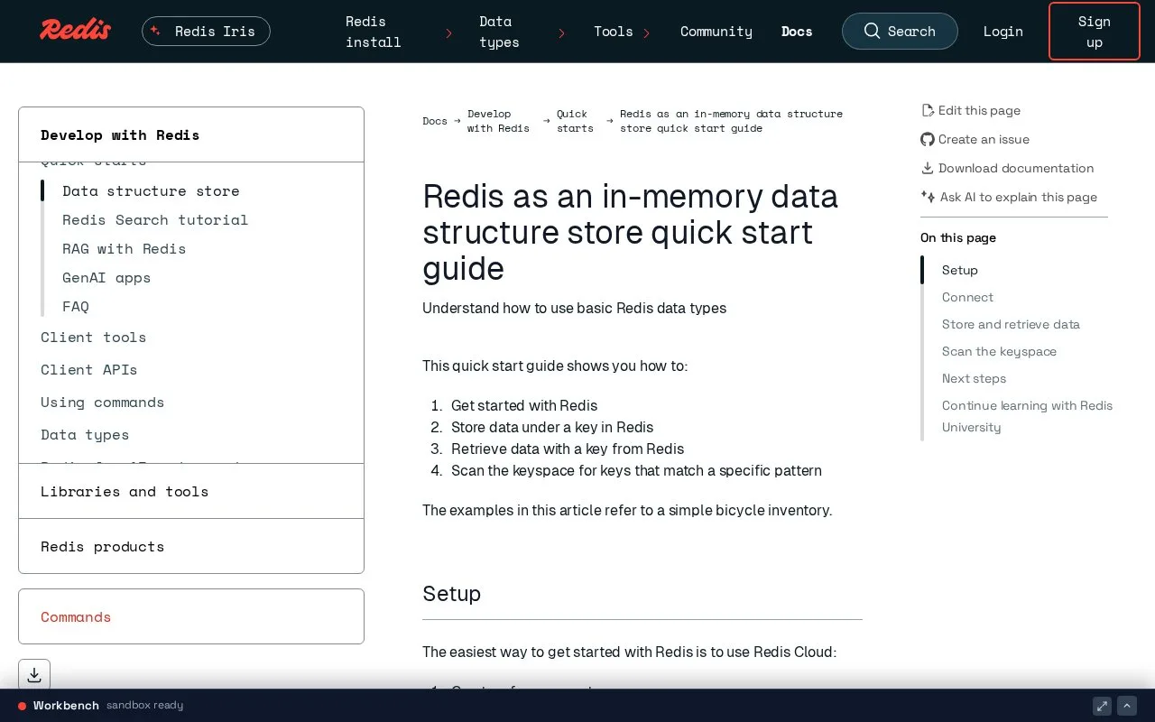 Screenshot of the Redis homepage