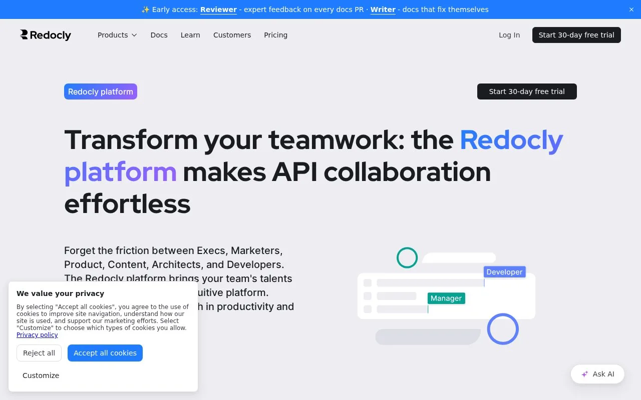 Screenshot of the Redocly Platform homepage