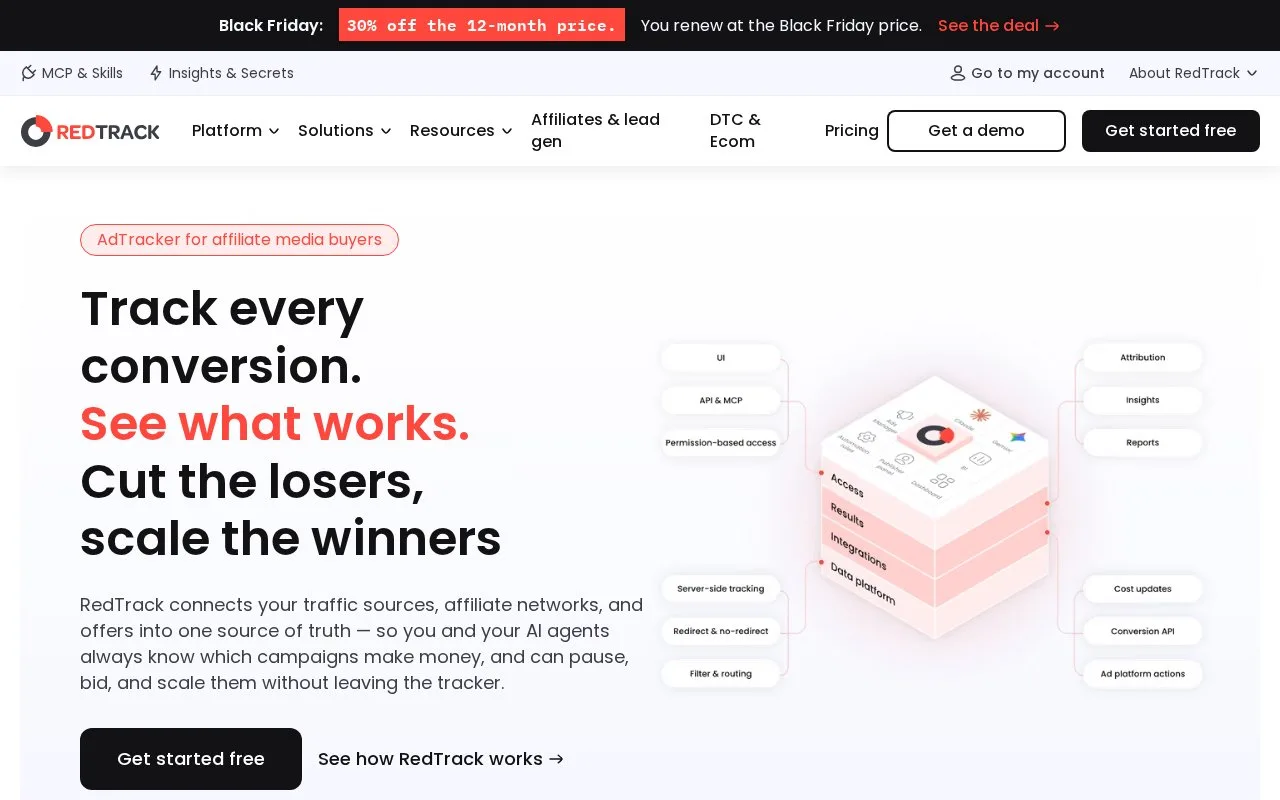 Screenshot of the RedTrack homepage