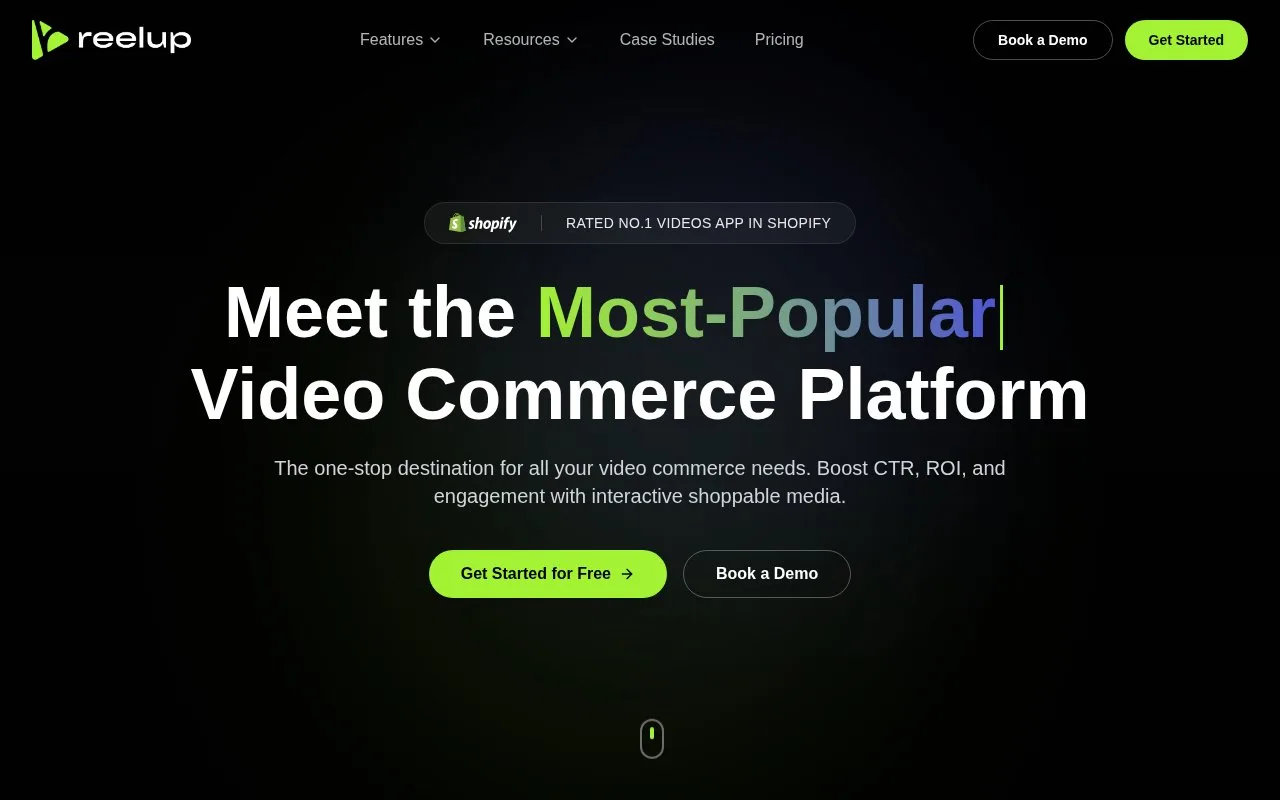Screenshot of the ReelUp homepage
