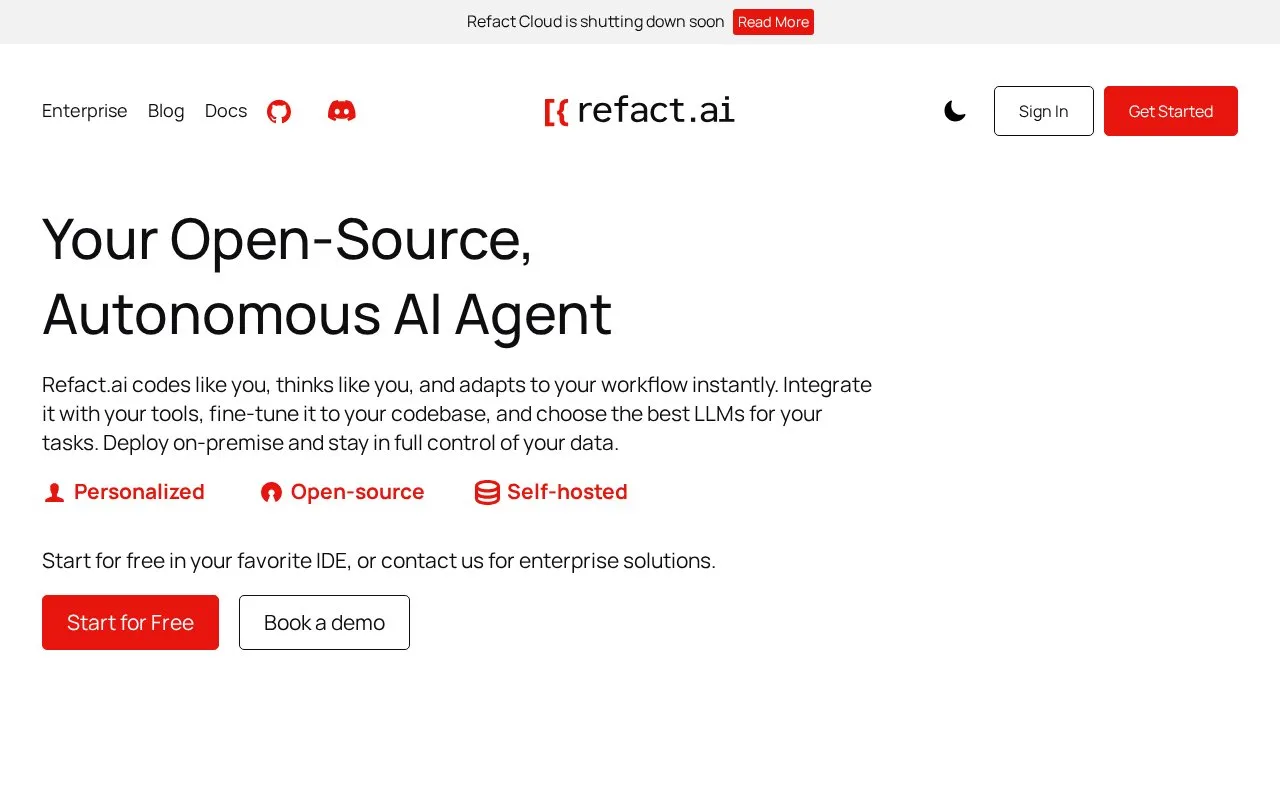 Screenshot of the Refact.ai homepage