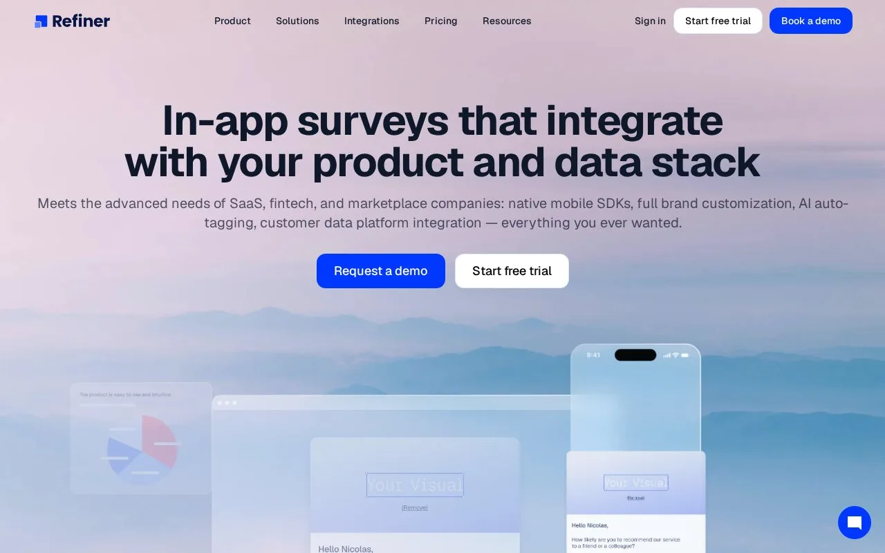 Screenshot of the Refiner homepage
