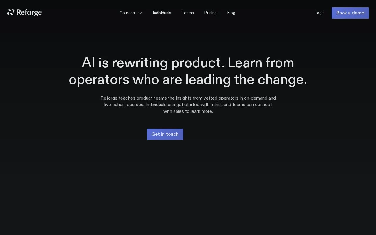 Screenshot of the Reforge homepage
