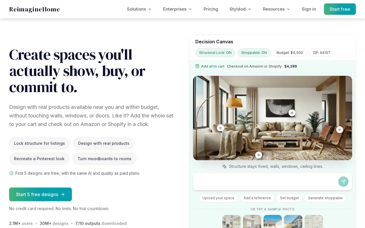 Screenshot of the ReimagineHome homepage