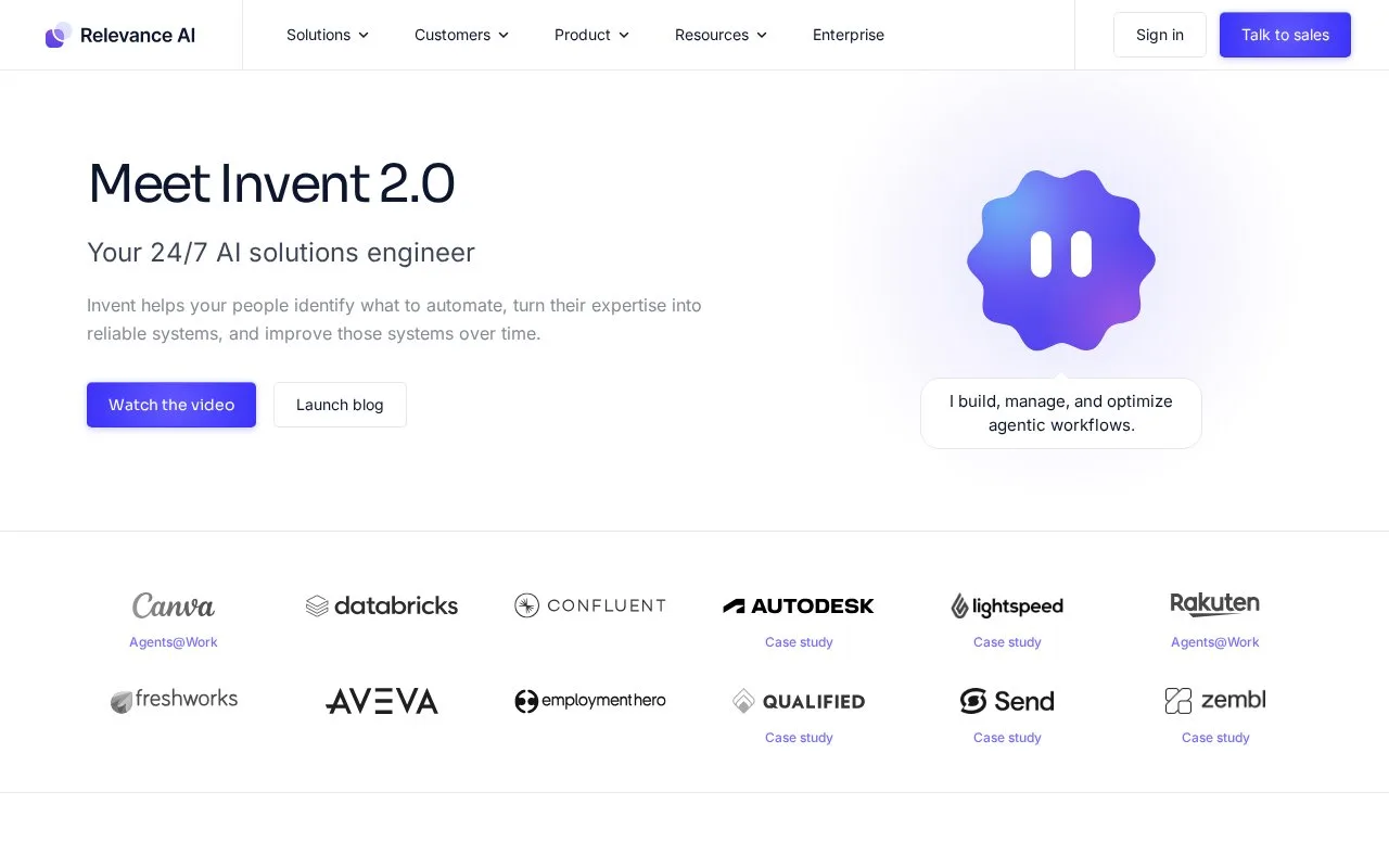 Screenshot of the Relevance AI homepage