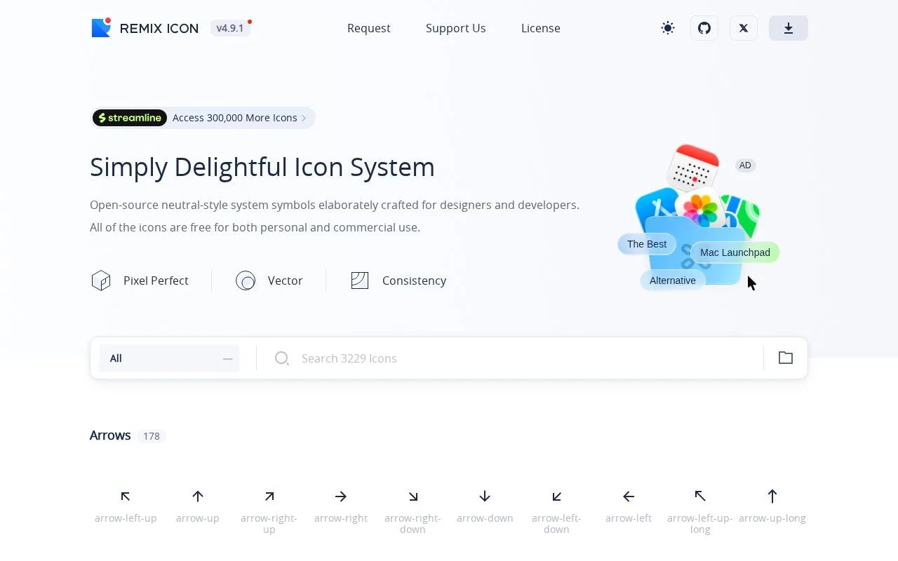 Screenshot of the Remix Icon homepage