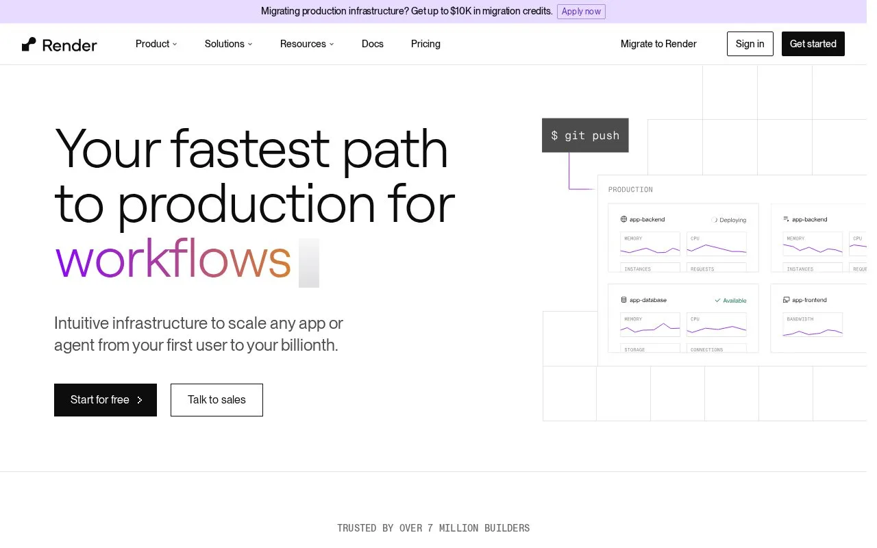 Screenshot of the Render homepage