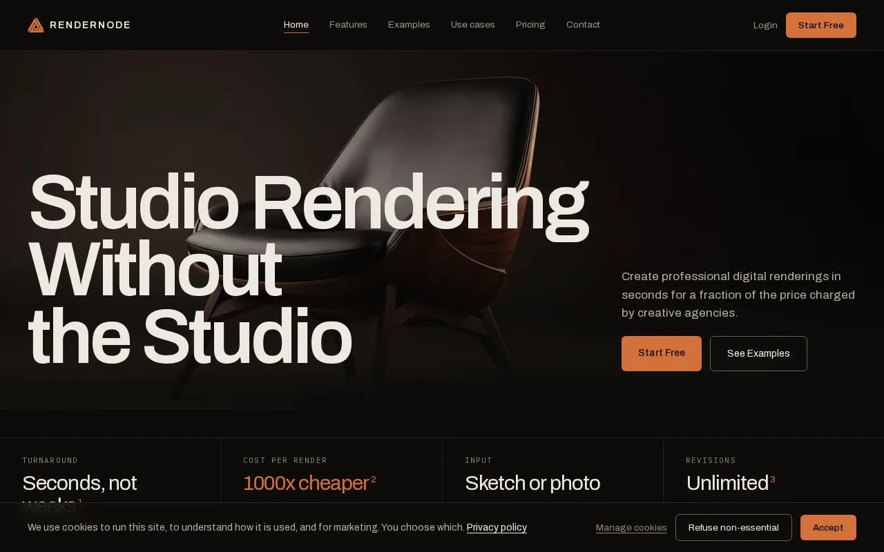 Screenshot of the RenderNode homepage