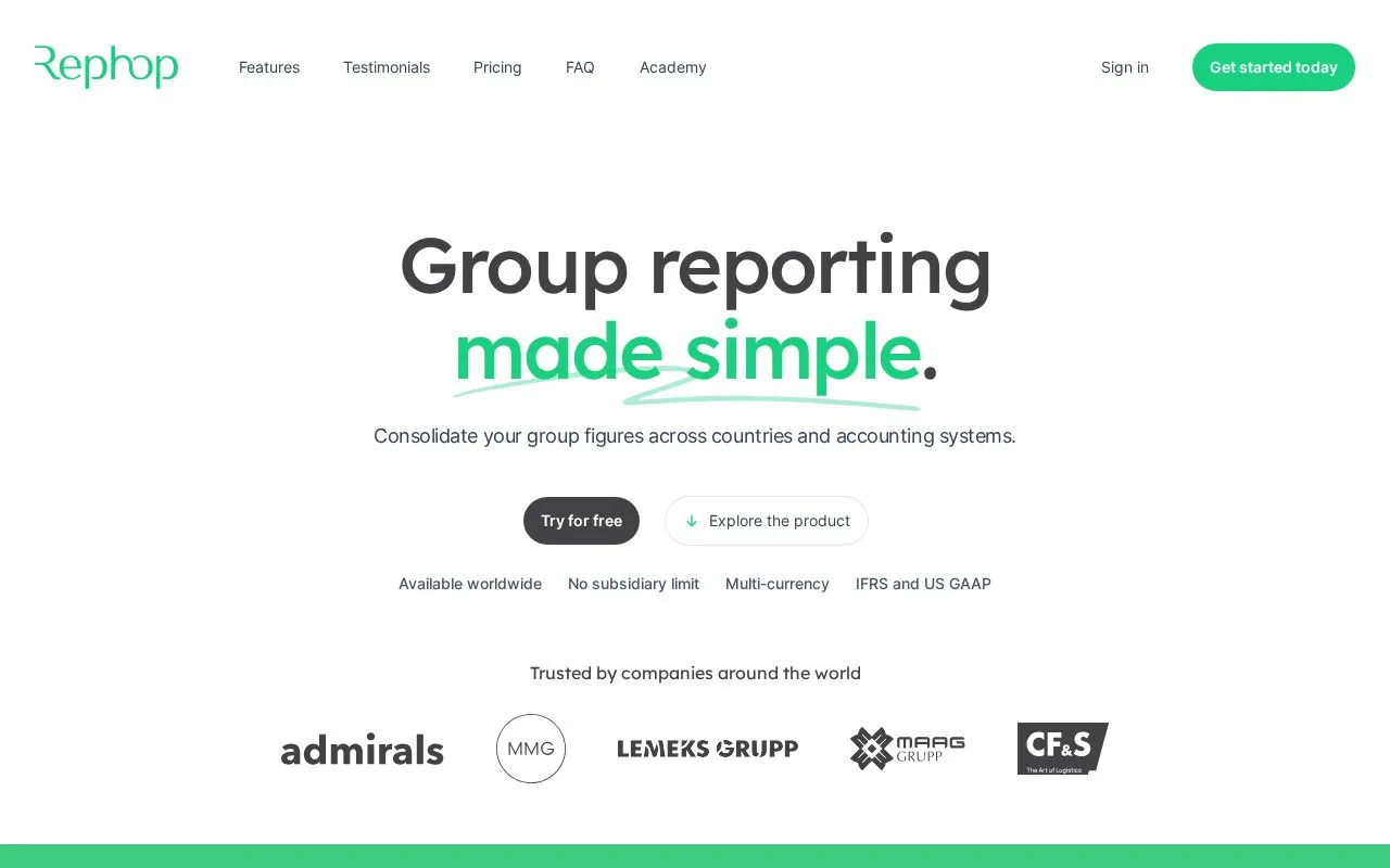 Screenshot of the Rephop homepage