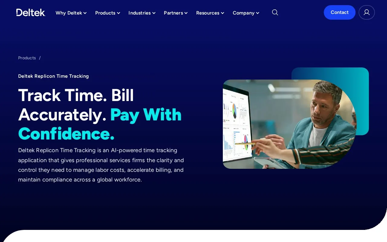 Screenshot of the Replicon homepage