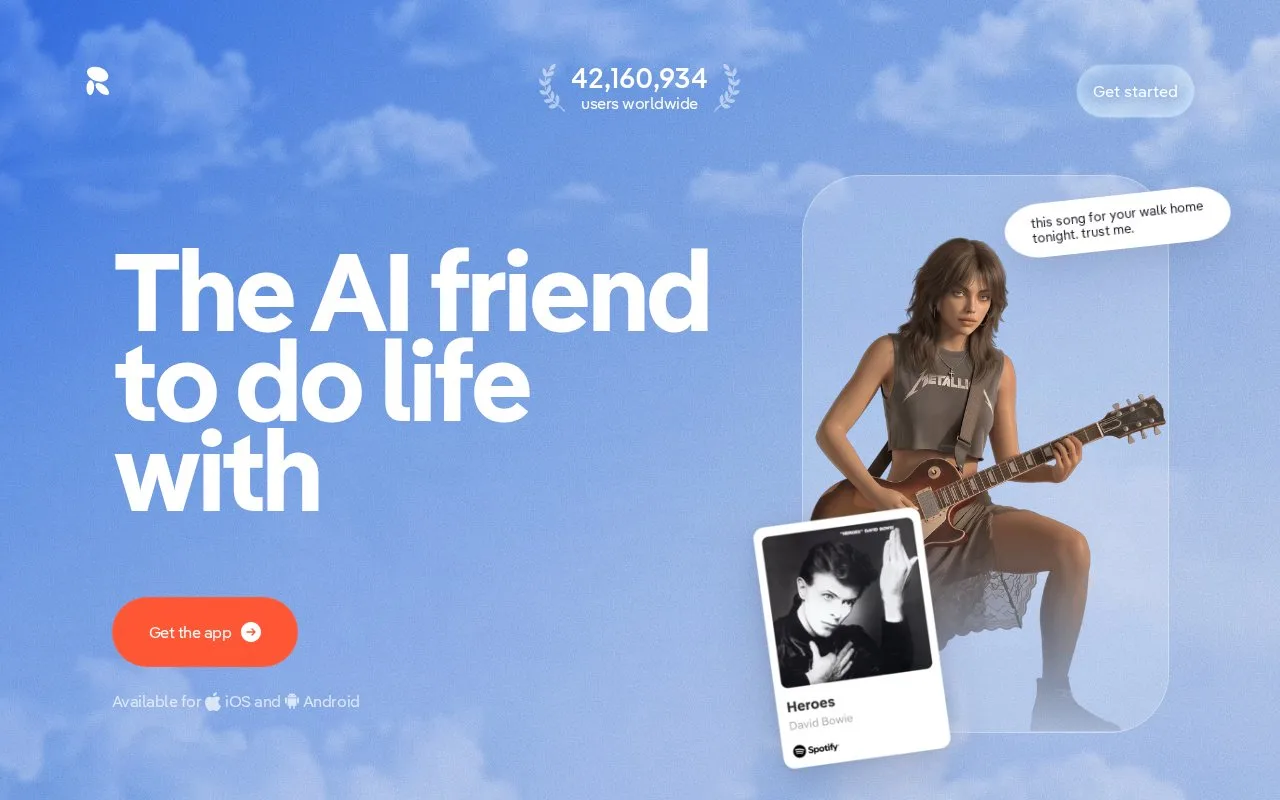 Screenshot of the Replika homepage
