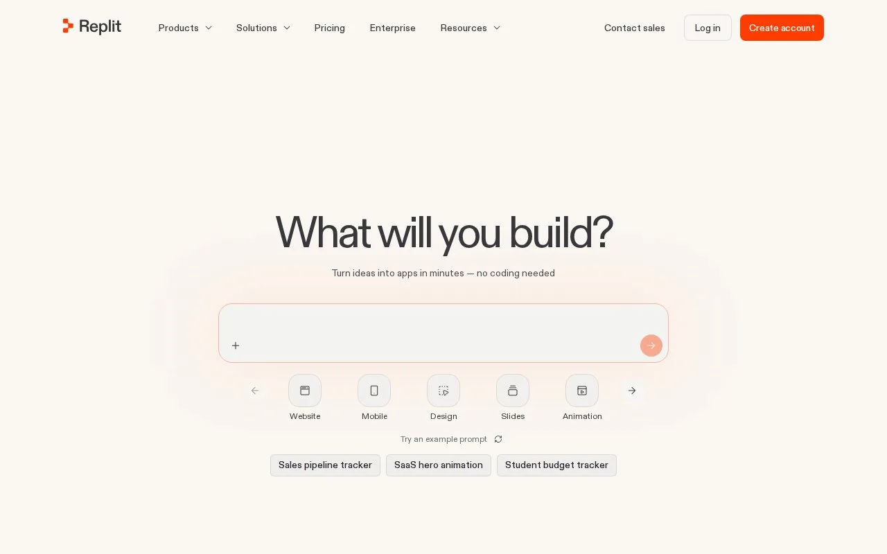 Screenshot of the Replit homepage