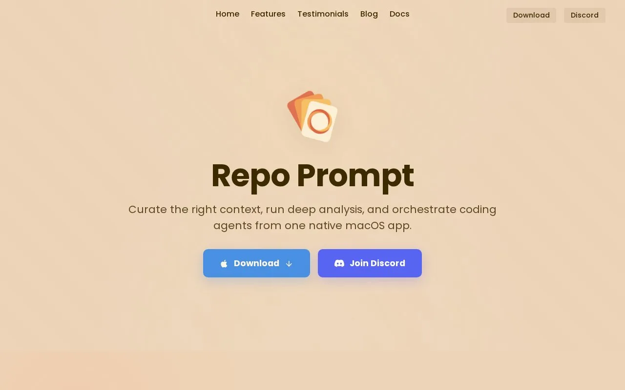 Screenshot of the Repo Prompt homepage