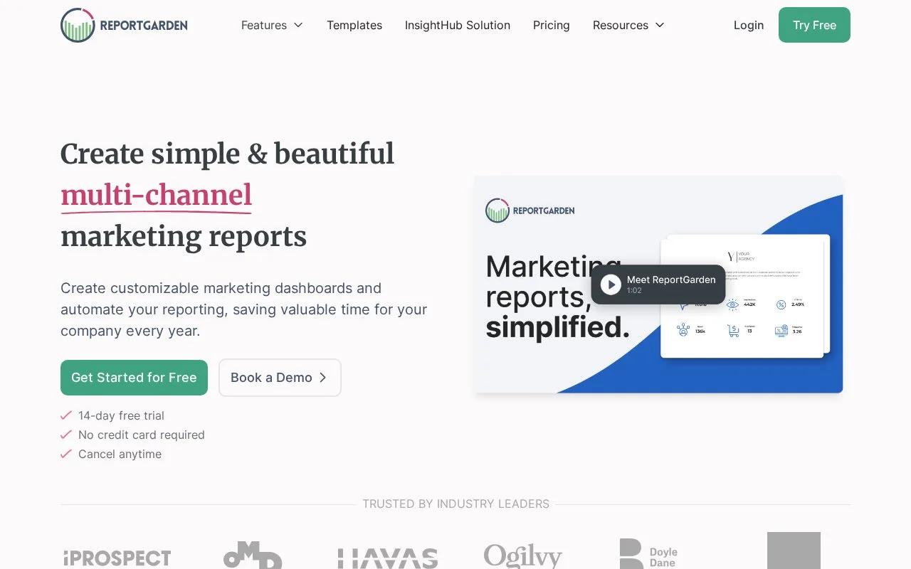Screenshot of the ReportGarden homepage