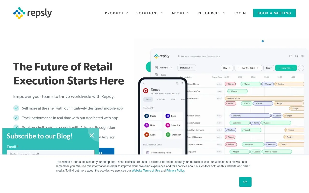 Screenshot of the Repsly homepage