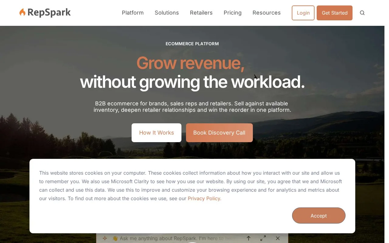 Screenshot of the RepSpark homepage