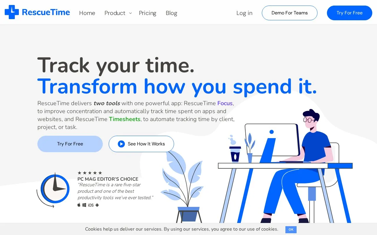 Screenshot of the RescueTime homepage