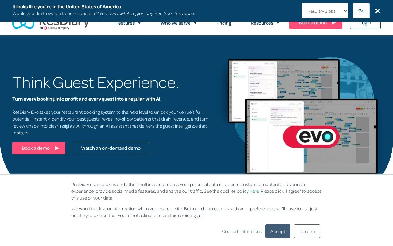 Screenshot of the ResDiary homepage