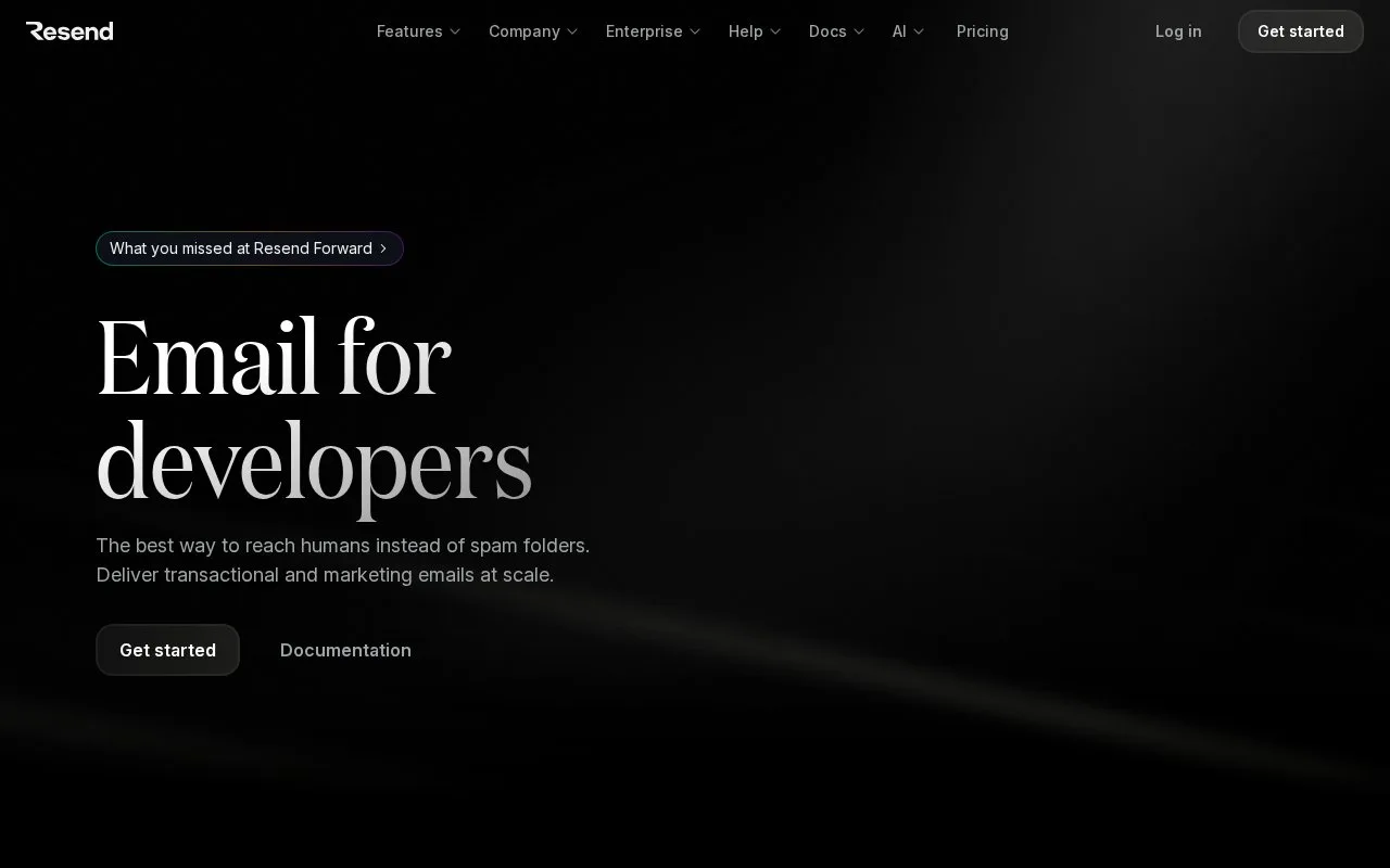 Screenshot of the Resend homepage