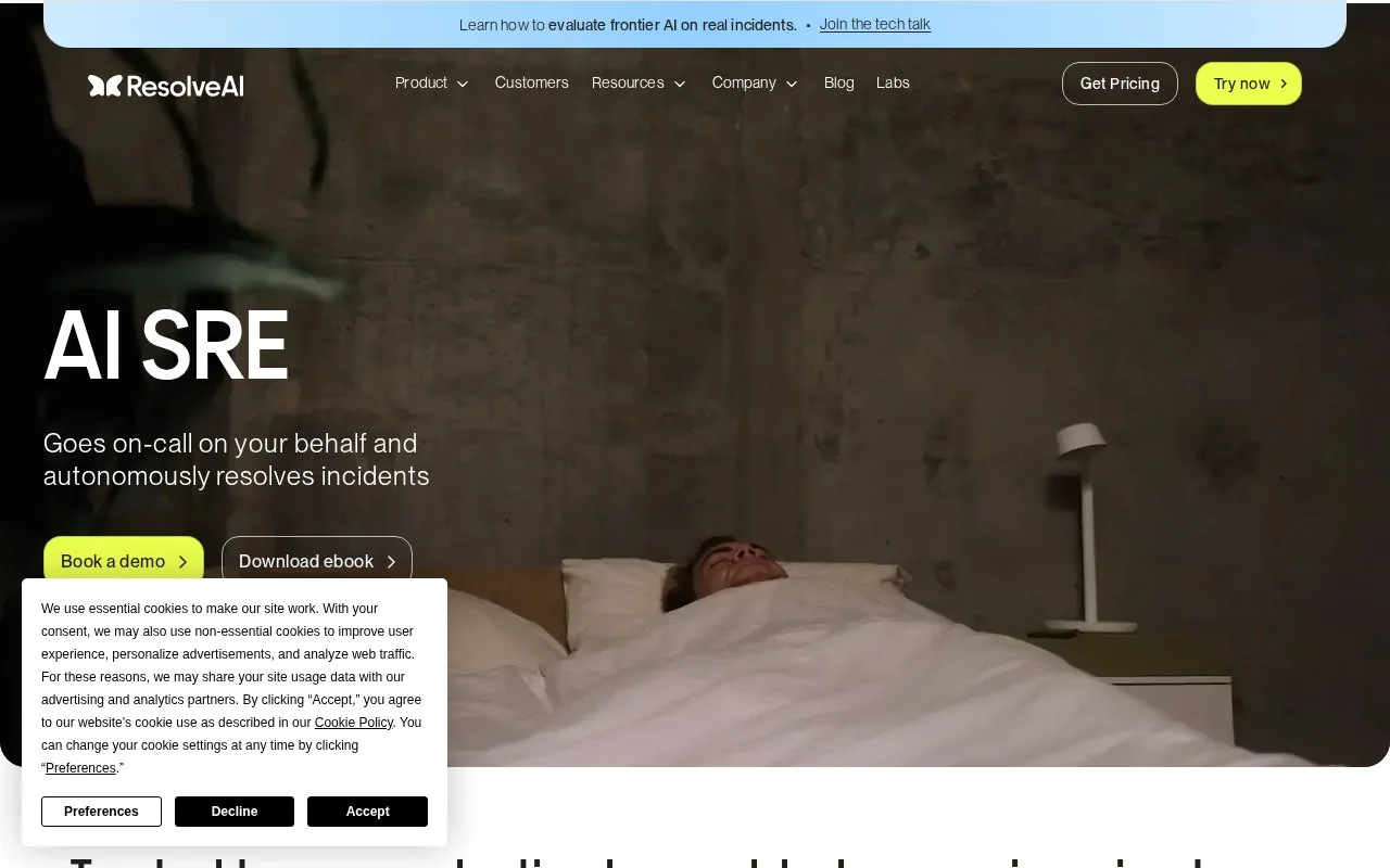 Screenshot of the ResolveAI homepage