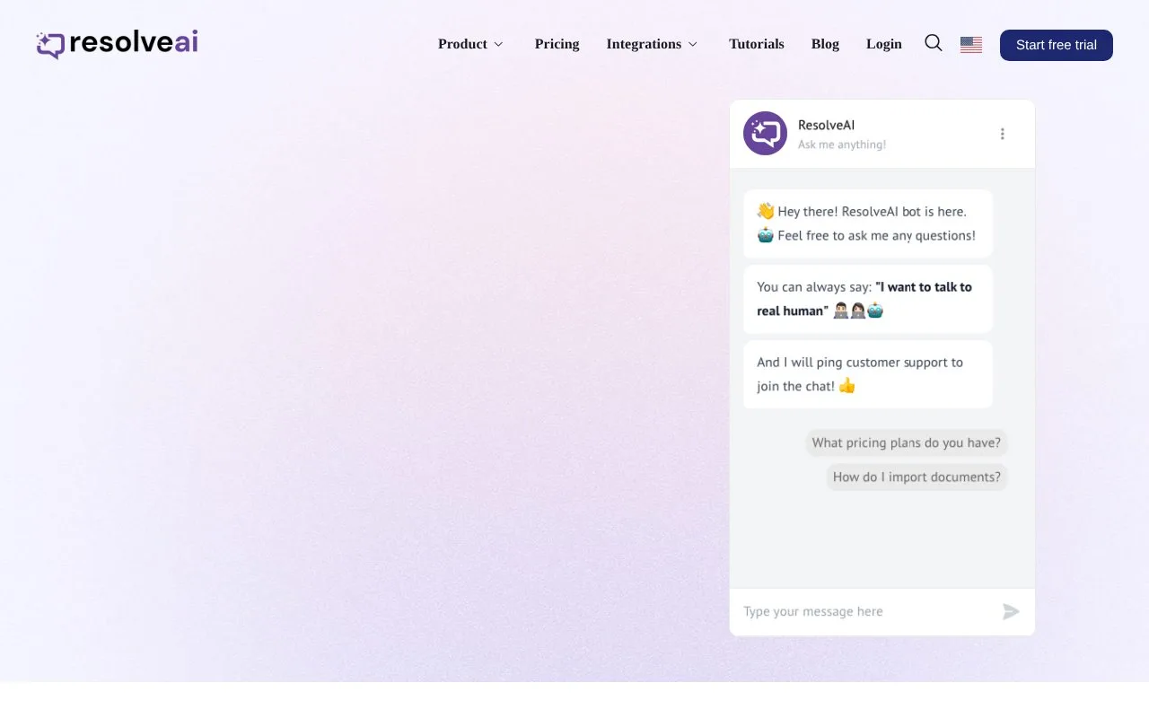 Screenshot of the ResolveAI homepage