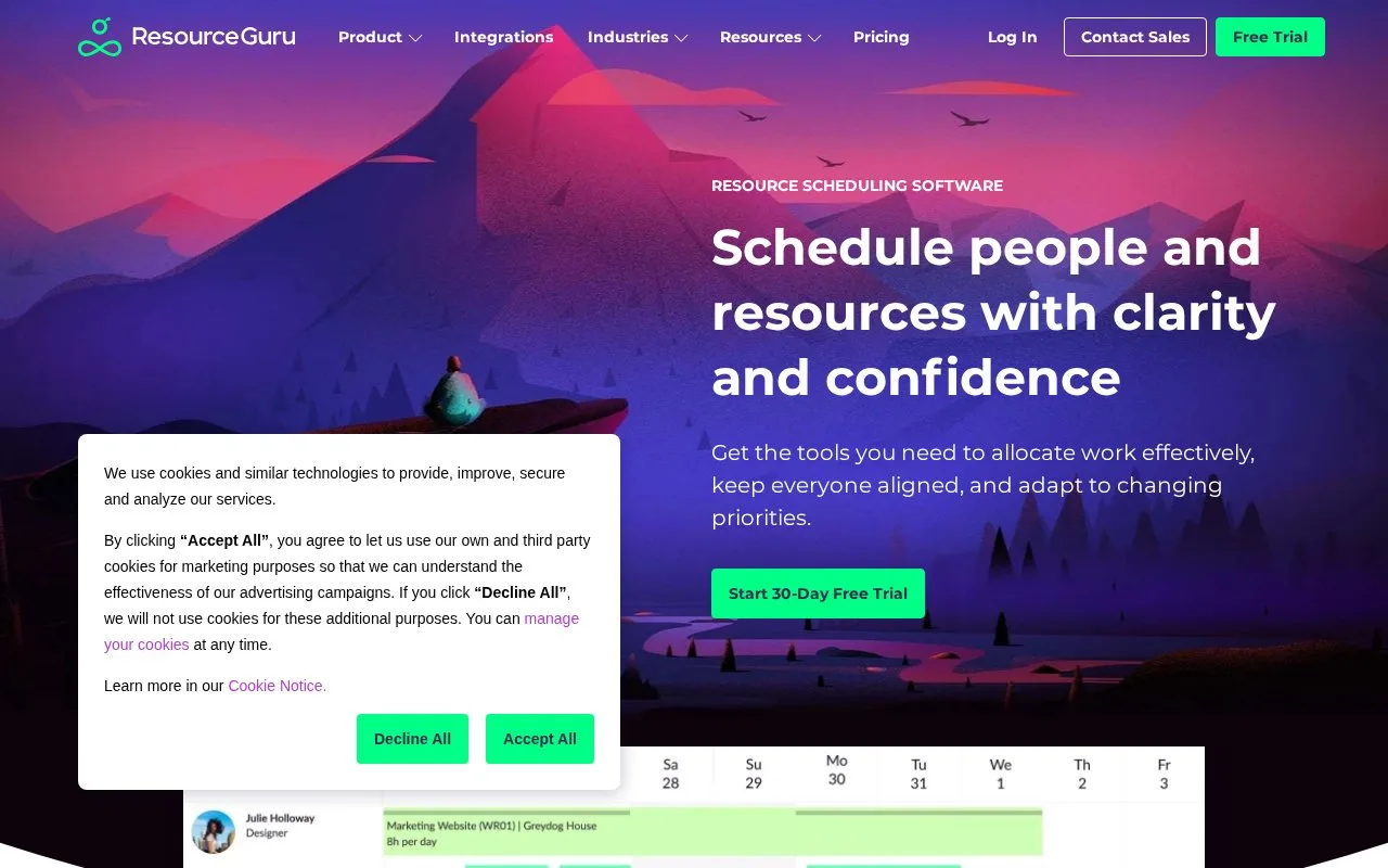 Screenshot of the Resource Guru homepage