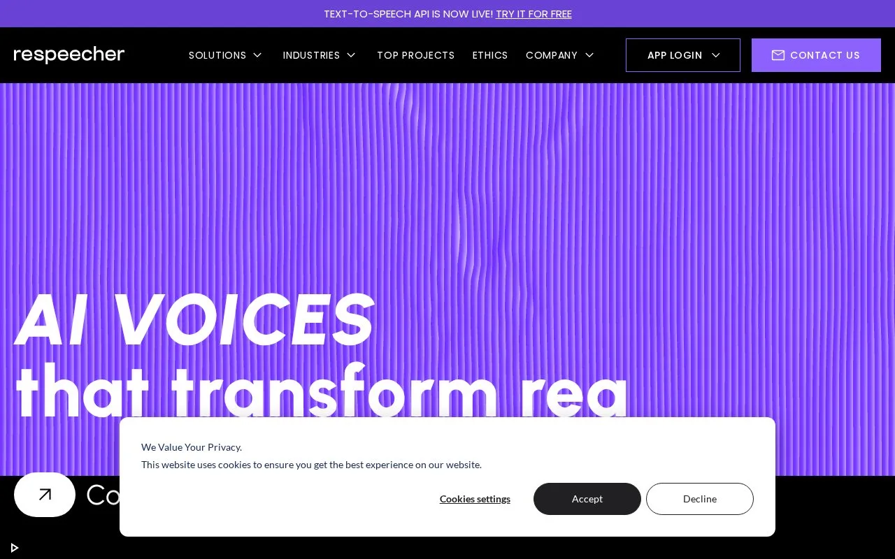 Screenshot of the Respeecher homepage