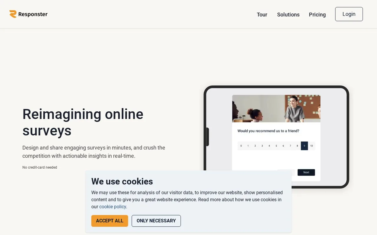 Screenshot of the Responster homepage