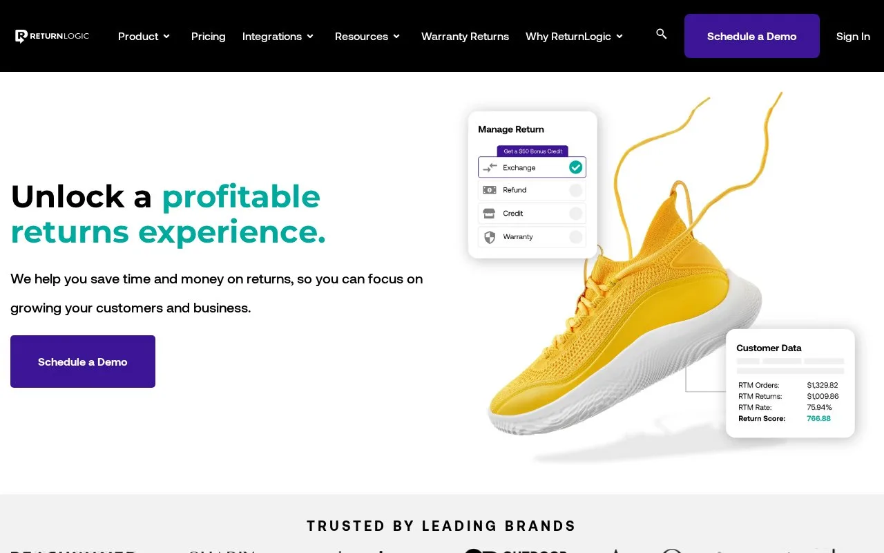 Screenshot of the ReturnLogic homepage
