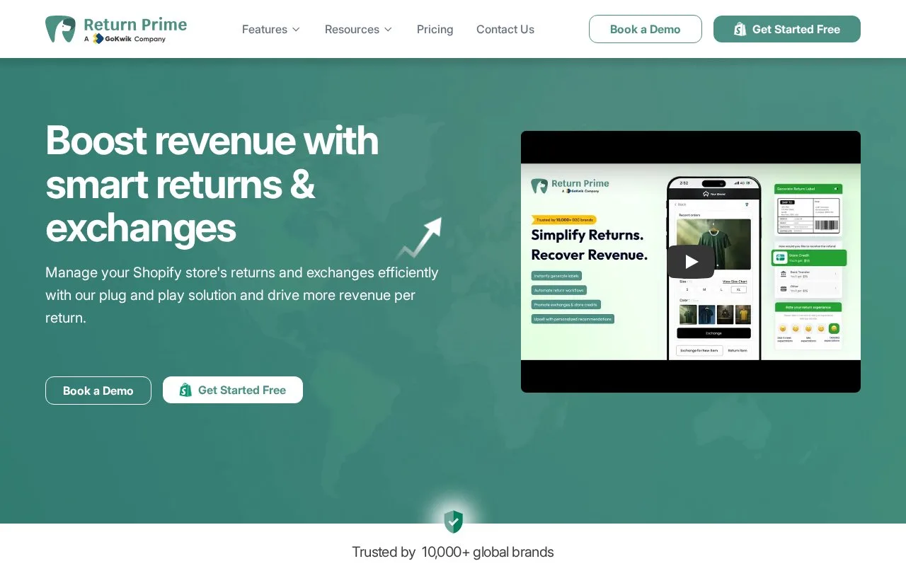 Screenshot of the Return Prime homepage