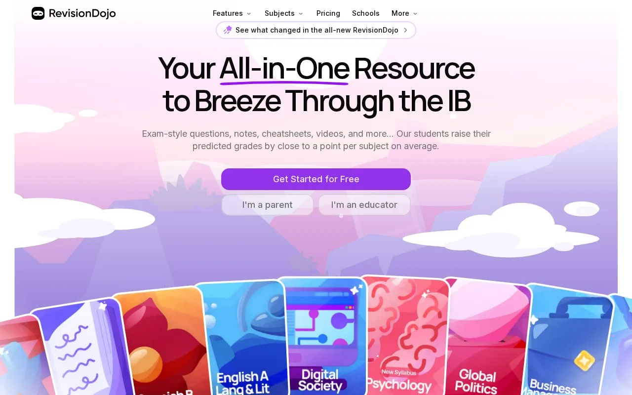 Screenshot of the RevisionDojo homepage
