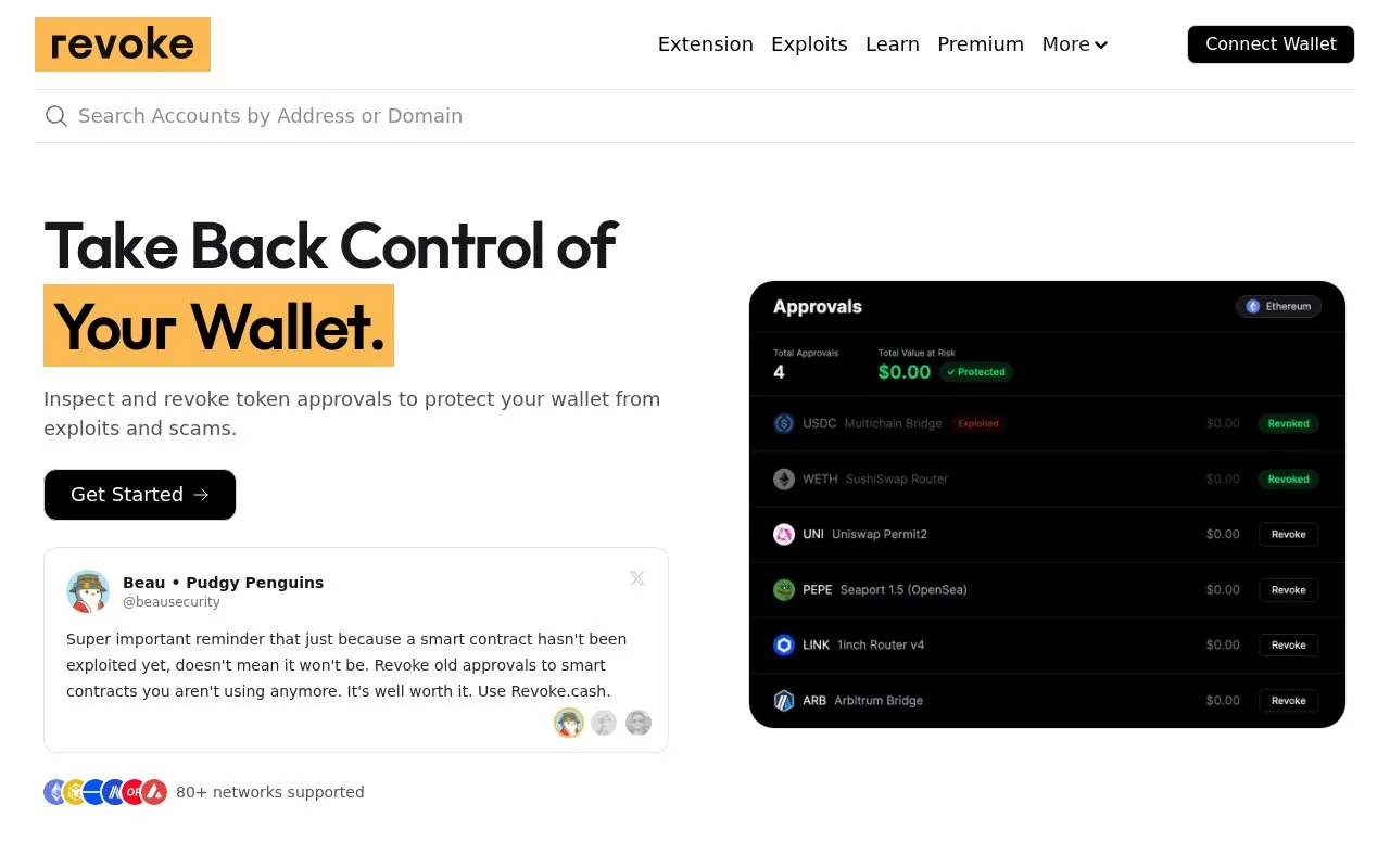 Screenshot of the Revoke.cash homepage