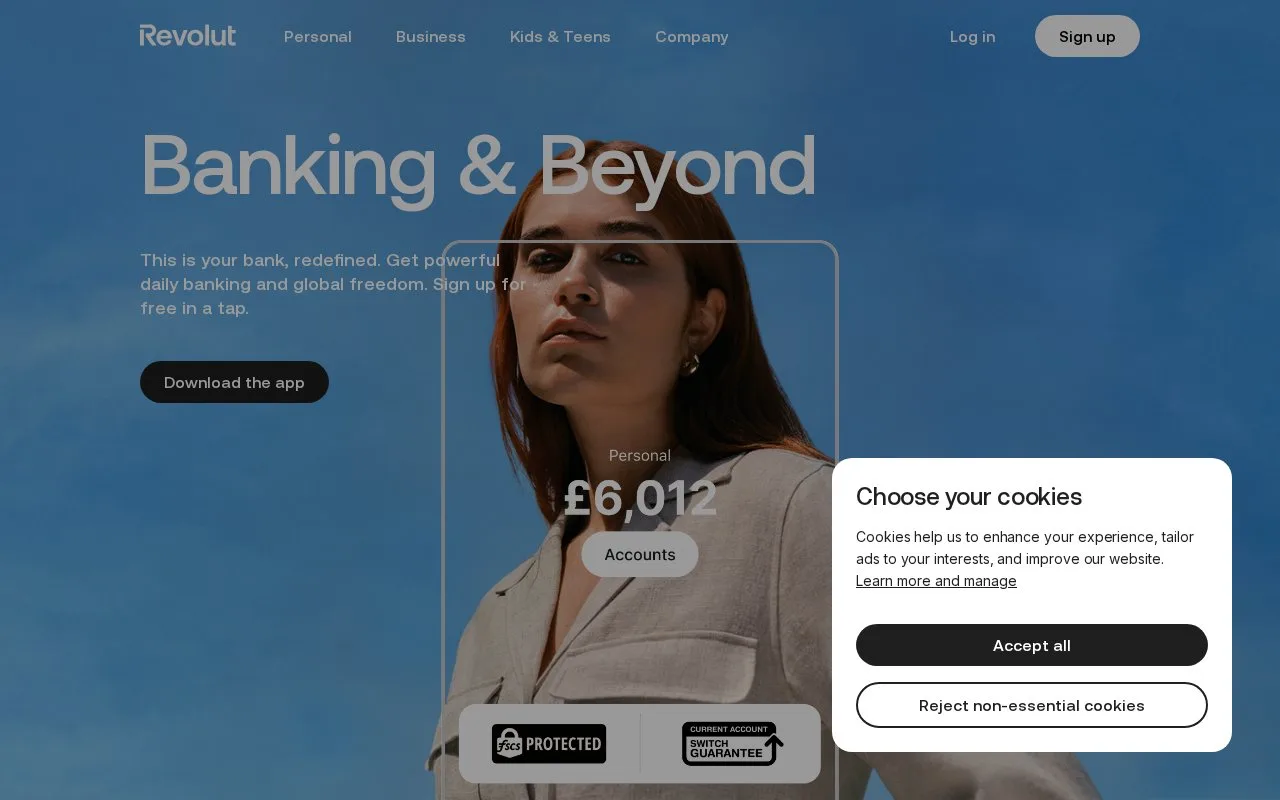 Screenshot of the Revolut homepage