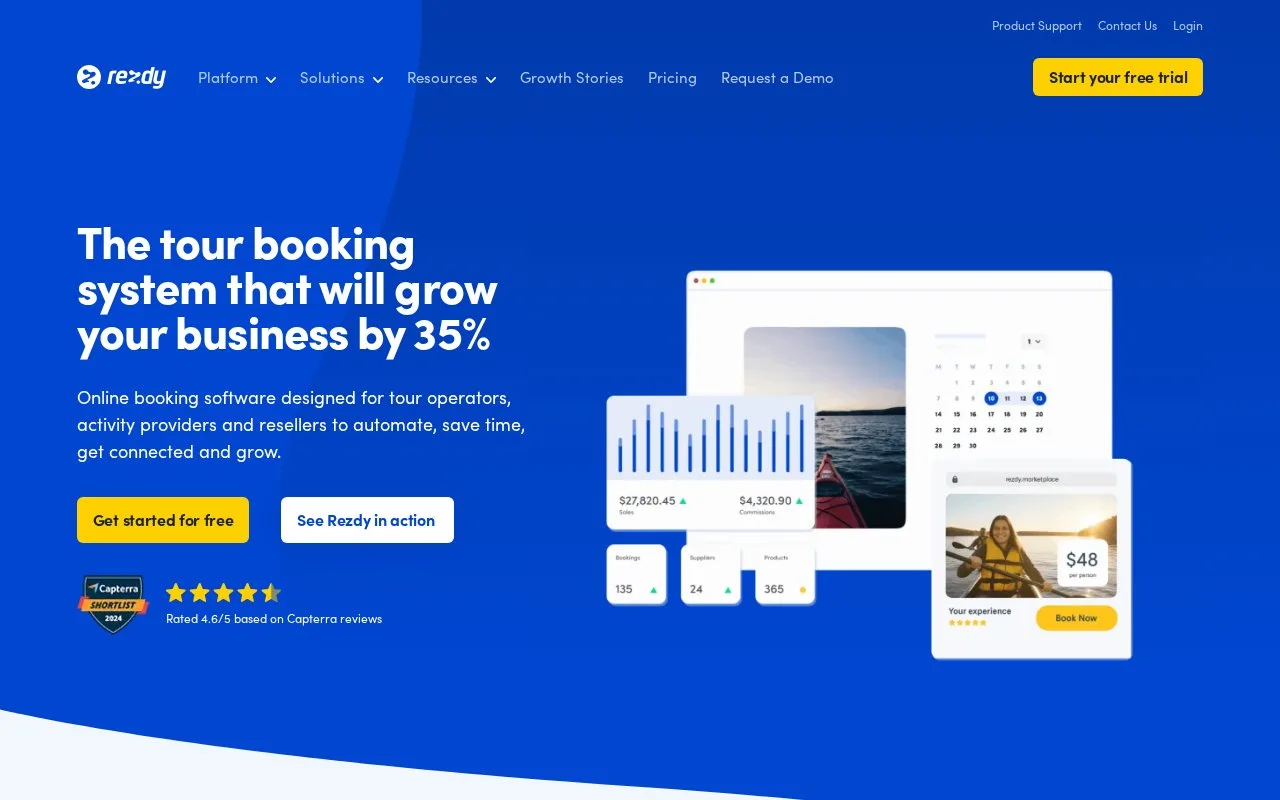Screenshot of the Rezdy homepage