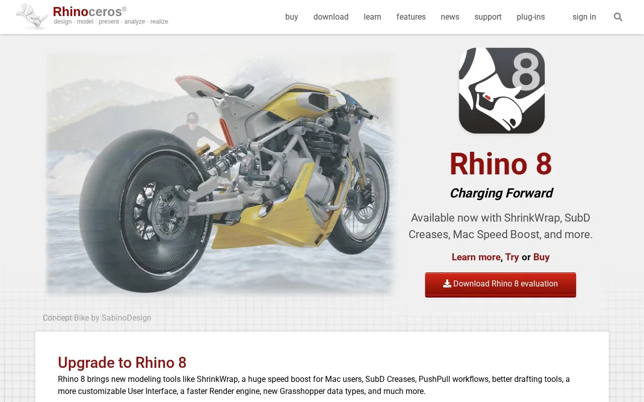 Screenshot of the Rhino homepage