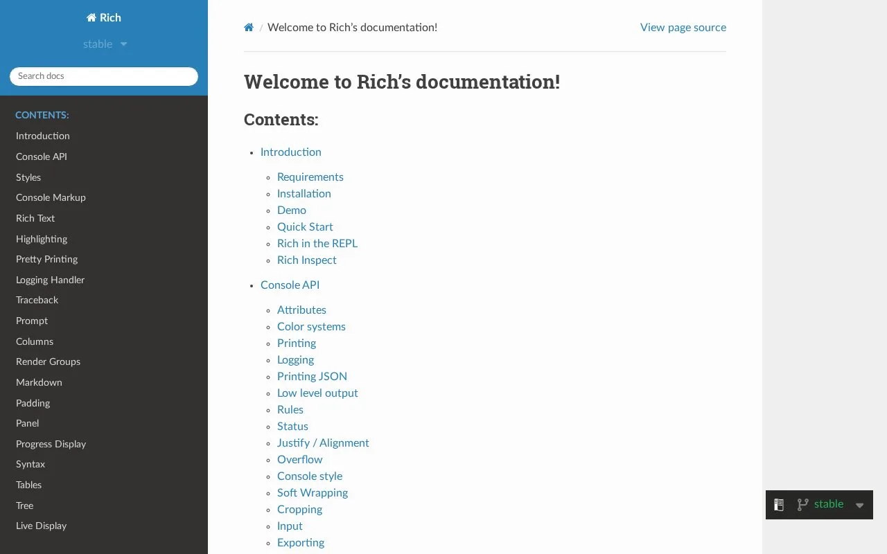 Screenshot of the Rich homepage