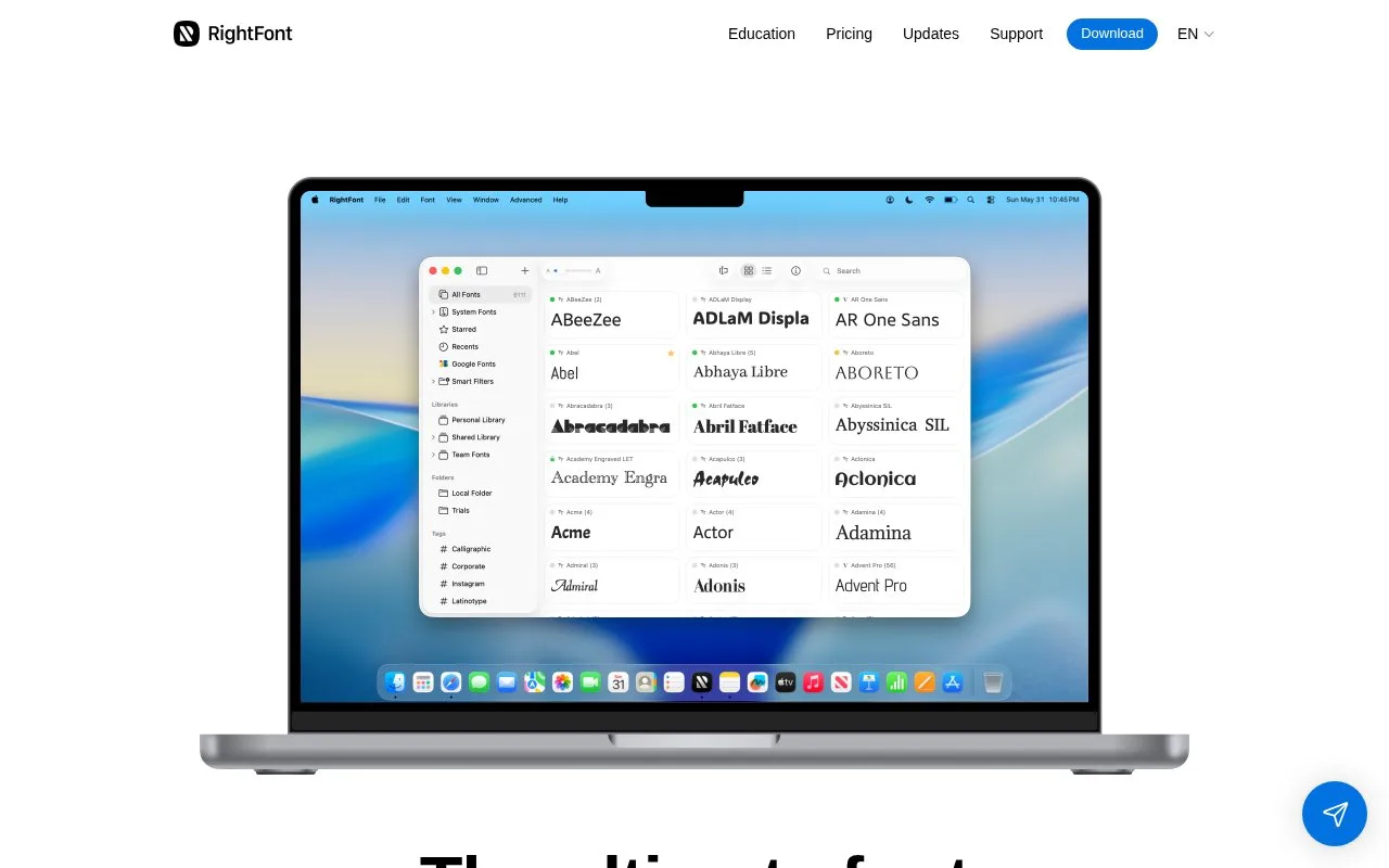 Screenshot of the RightFont homepage