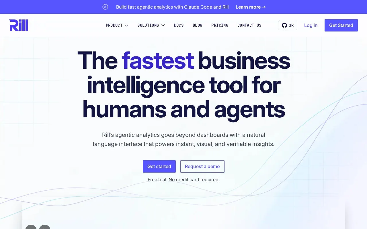 Screenshot of the Rill Cloud homepage