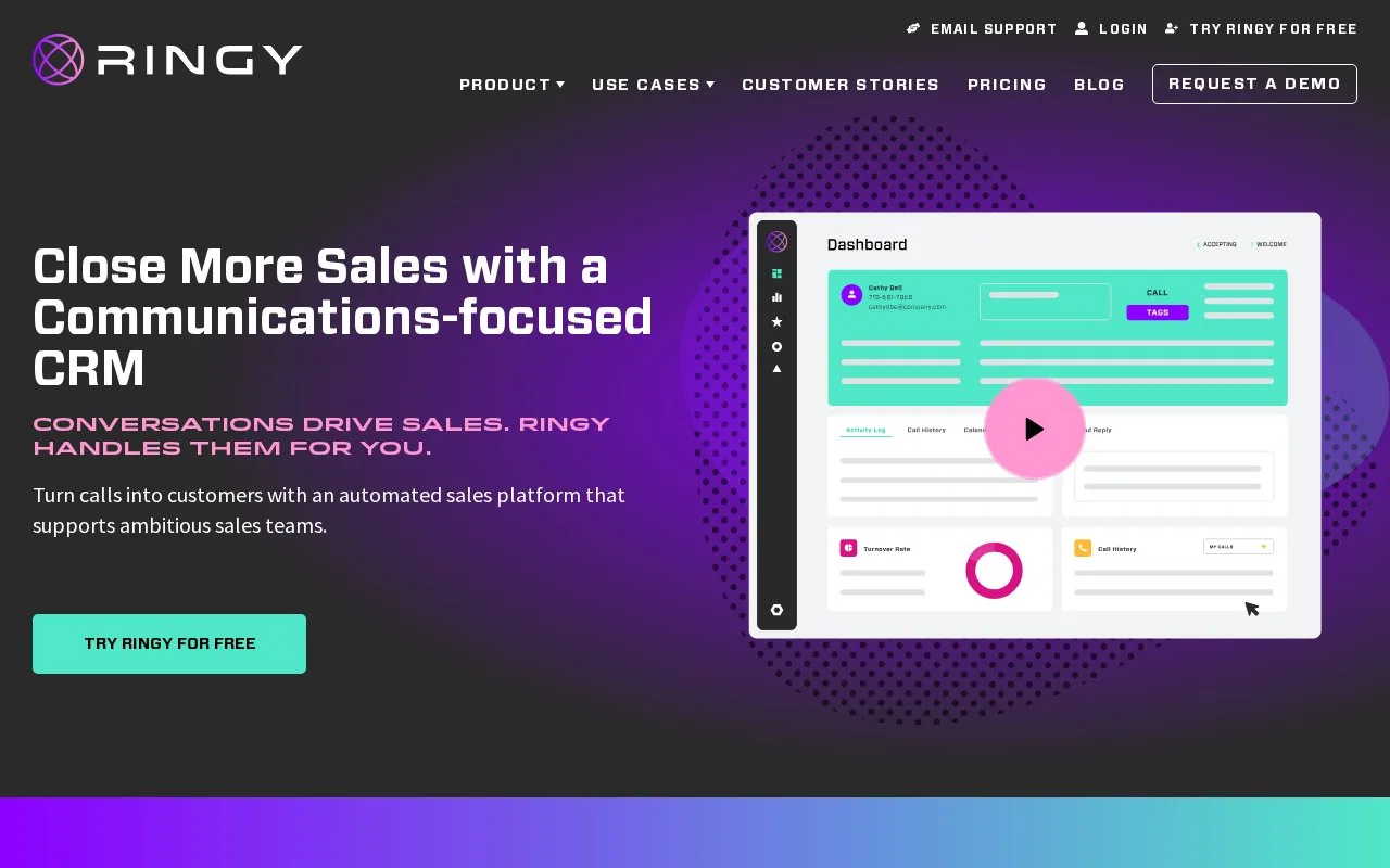 Screenshot of the Ringy homepage