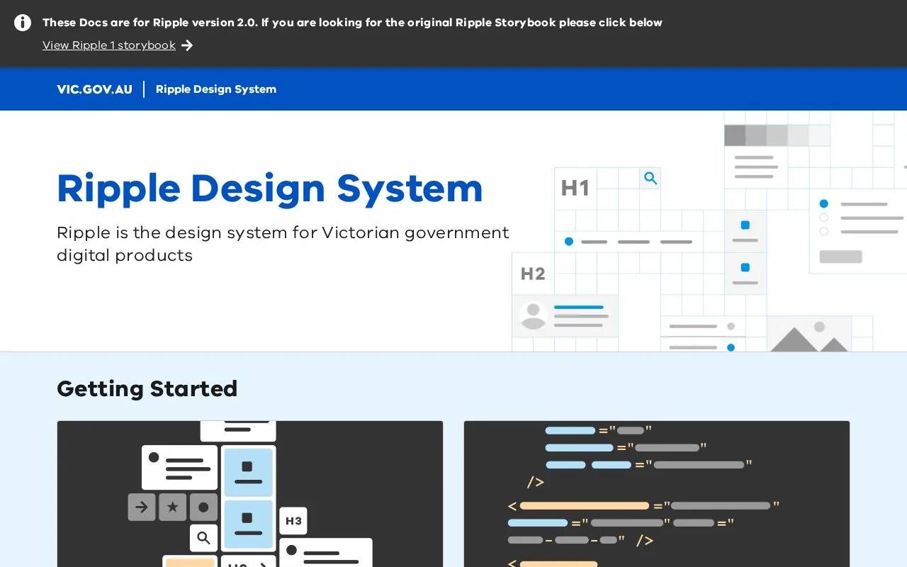 Screenshot of the Ripple Design System homepage