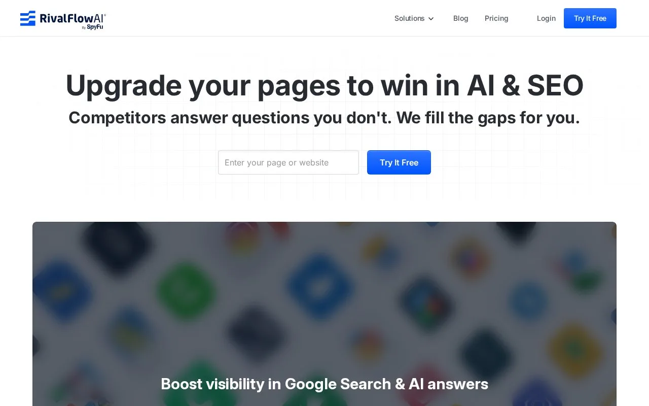 Screenshot of the RivalFlow AI homepage