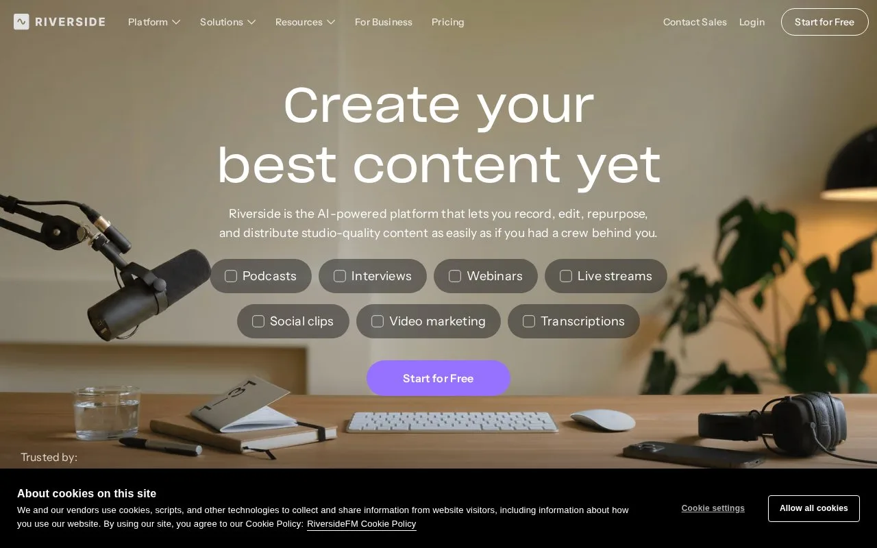 Screenshot of the Riverside homepage