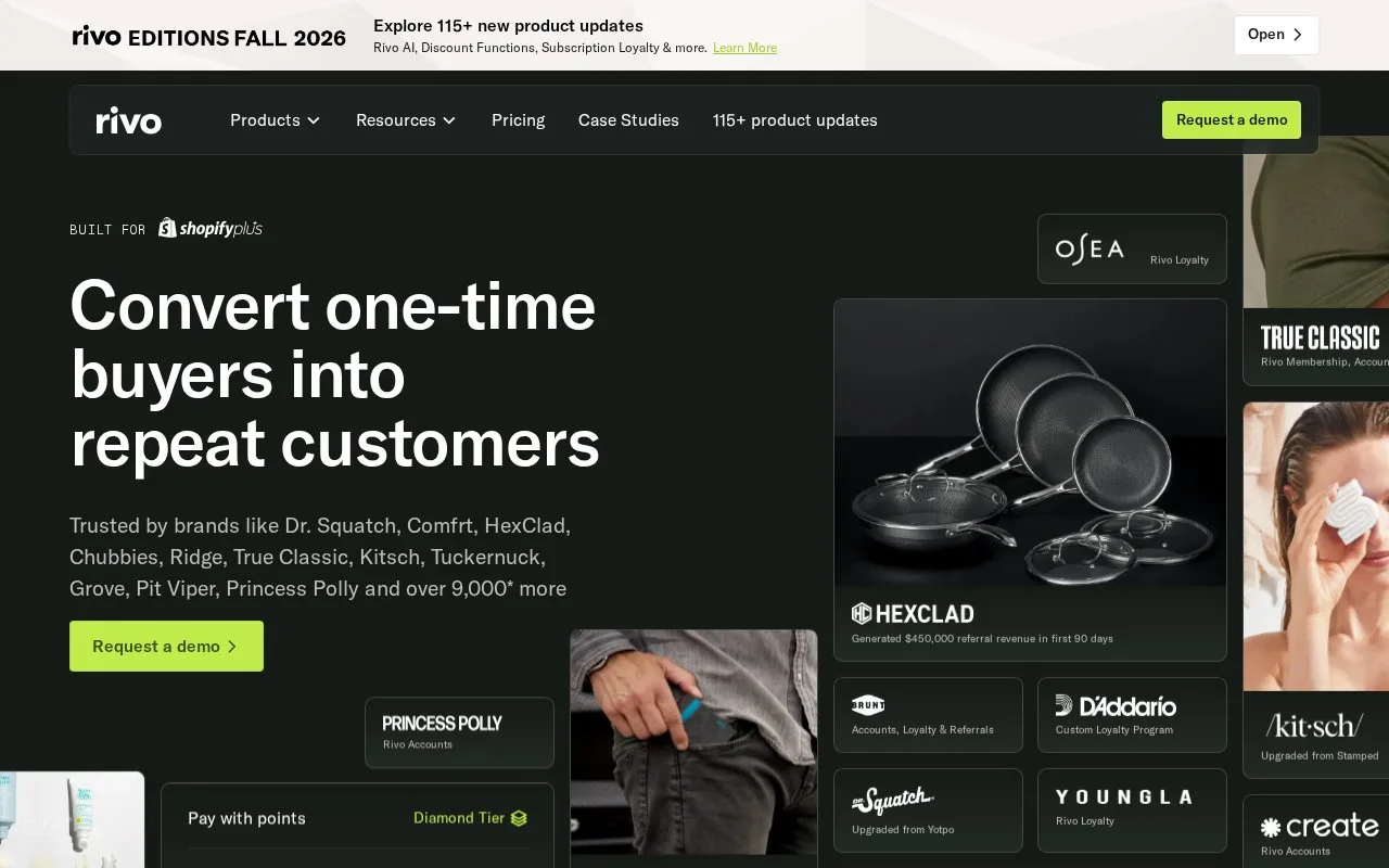 Screenshot of the Rivo homepage